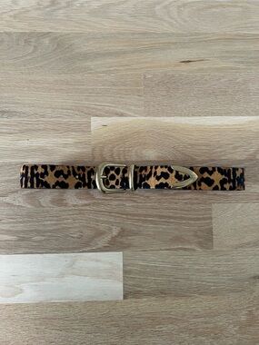 NWOT B-Low the Belt Hair Calf Leopard Print Belt with Gold Buckle